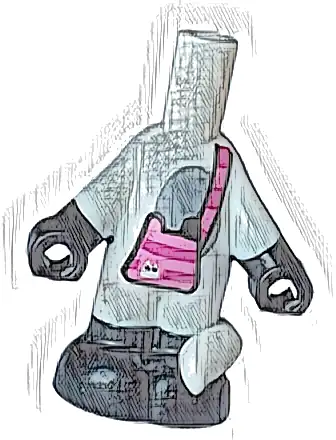 Micro Doll, Body Cat with Molded Black Hands and Feet and Printed Dark Pink and Magenta Striped Shoulder Bag and Dark Bluish Gray Oval Stomach Pattern