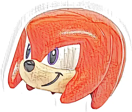 Minifigure, Head, Modified Echidna with Molded Light Nougat Face and Printed Dark Purple Eyes on White Background, Black Nose and Grin Pattern