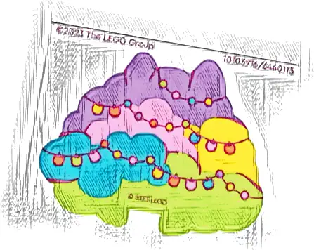 Plastic Bush / Tree with Medium Lavender, Bright Pink, Yellow, Medium Azure and Lime Clouds, Cat Ears on Top and Light Decoration Pattern