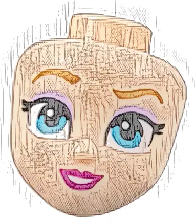 Mini Doll, Head Friends with Medium Nougat Eyebrows, Black Eyelashes, Lavender Eye Shadow, Medium Azure Eyes, Magenta Lips, Open Mouth Smile with Teeth Pattern