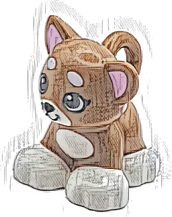 Duplo Cat Kitten Standing with Molded White Feet, Chest, Muzzle and Tail Tip, Bright Pink Inner Ears and Printed Black Mouth, Nose and Eyes, Bright Pink Tongue Pattern