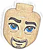 Część LEGO® 104942 Mini Laleczka, Głowa Friends Męska Duża z Grubymi Czarnymi Brwiami i Dołkiem w Brodzie, Niebieskimi Oczami, Ciemnoszarym niebieskim Zarostem i Uśmiechem Wzór