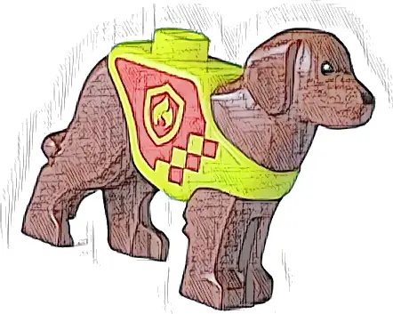 Dog, Labrador / Rescue Dog with Molded Neon Yellow Vest and Printed Red Panel and Squares with Fire Logo Badge Pattern