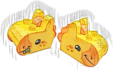 Duplo, Brick 2 x 5 x 3 with Ears on Top with Molded Reddish Orange Mane and Printed Orange Muzzle and Spots, Black Eyes, and Lime Leaves in Mouth, Horse Head Pattern