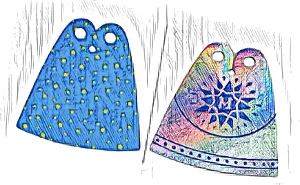 Mini Doll, Cape Cloth, Friends, Tapered with 2 Small Top Holes, Blue Side with Yellow Stars and Iridescent Side with Dark Blue Star and Letter M Pattern