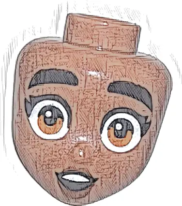 Mini Doll, Head Friends with Black Eyebrows and Eyelashes, Wide Shocked Dark Orange Eyes, Reddish Brown Lips, and Open Mouth with Teeth Pattern