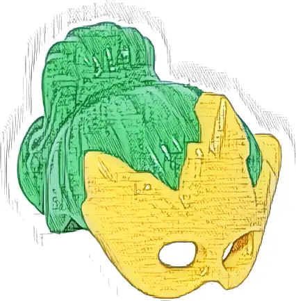 Minifigure, Hair Female with High Ponytail with Molded Yellow Pointed Mask Pattern