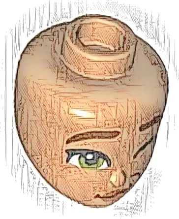 Mini Doll, Head Friends with Reddish Brown Eyebrows, Olive Green Eyes, Left Wink, Dark Orange Lips, Wavy Grin with Dimple Pattern