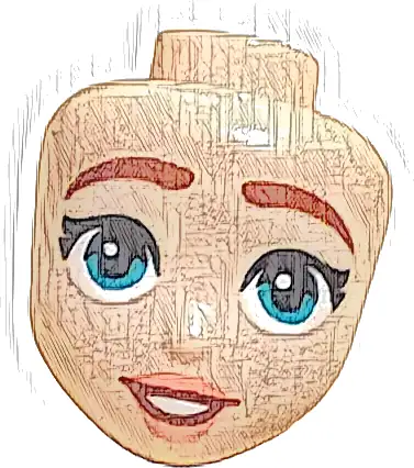 Część LEGO® 107738 Mini lalka, głowa Friends z ciemnopomarańczowymi brwiami, czarnymi rzęsami, ciemnoturkusowymi oczami, koralowymi ustami i otwartym uśmiechem z białymi zębami (wzór)