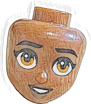 Część LEGO® 107753 Mini lalka, głowa Friends z czarnymi brwiami i rzęsami, ciemnopomarańczowymi oczami, ciemnobrązowymi ustami, uśmiechem z otwartymi ustami i zębami (wzór)