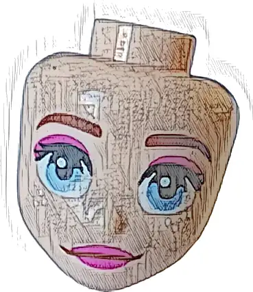 Mini Doll, Head Friends with Reddisch Brown Eyebrows, Black Eyelashes, Bright Light Blue Eyes, Magenta Lips and Eye Shadow, Closed Mouth Smile, White Sparkles Pattern