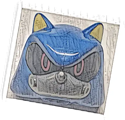 Minifigure, Head, Modified Hedgehog, Metal Sonic with Molded Flat Silver Face and Printed Yellow Inner Ears and Red Eyes on Black Background Pattern