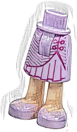 Mini Doll Hips and Skirt Mid-Length with Molded Light Nougat Legs and Printed Magenta Ruffles, Metallic Pink Stripes and Lavender Shoes Pattern - Thick Hinge