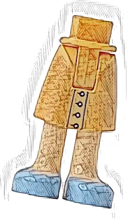 Mini Doll Hips and Skirt Mid-Length with Molded Light Nougat Legs and Printed Black Hem with Silver Buttons and Bright Light Blue Shoes Pattern - Thick Hinge