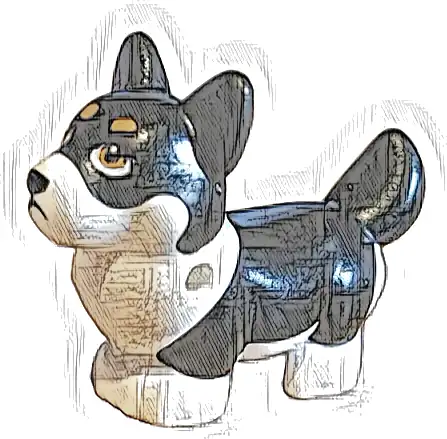 Dog, Friends Style, Corgi with Molded White Lower Body and Face and Printed Black Nose and Mouth, Medium Nougat Eyes and Eyebrows Pattern (Peaches)