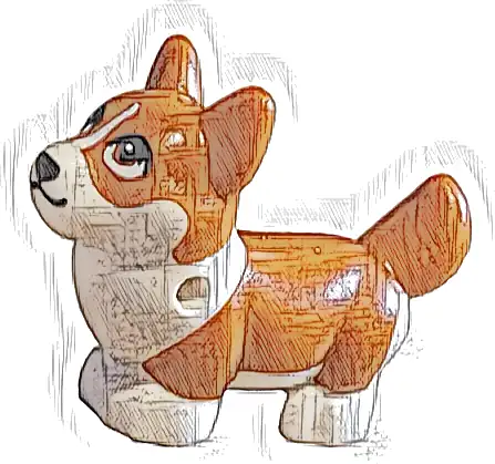 Dog, Friends Style, Corgi with Molded White Lower Body and Face and Printed Black Nose and Mouth, Dark Orange Eyes, White Blaze Pattern (Waffles)