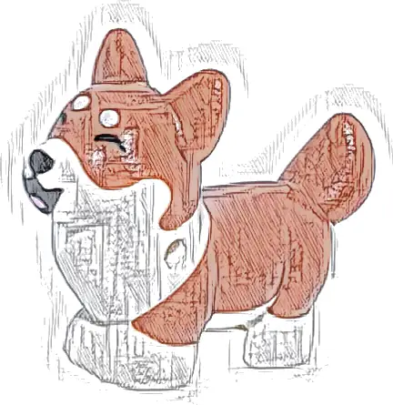 Dog, Friends Style, Corgi with Molded White Lower Body and Face and Printed Black Nose and Mouth, Closed Eyes, Bright Pink Tongue, White Spots Pattern (Marimba)