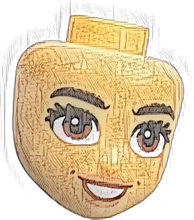 Mini Doll, Head Friends with Black Bushy Eyebrows, Eyelashes, Reddish Brown Eyes, Dimples, Nougat Lips, Open Mouth Smile with Teeth Pattern