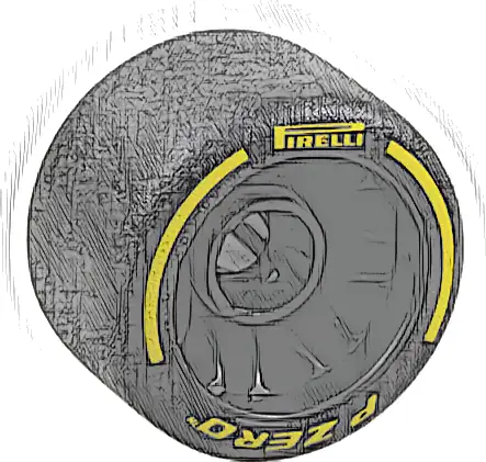 Wheel 24 x 14.9 with Pin Hole with Molded Black Hard Rubber Tire and Printed Yellow 'PIRELLI', 'P ZERO' and Arcs Pattern