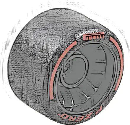 Wheel 24 x 14.9 with Pin Hole with Molded Black Hard Rubber Tire and Printed Red 'PIRELLI', 'P ZERO' and Arcs Pattern