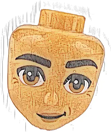 Część LEGO® 110354 Mini lalka, głowa Friends z czarnymi grubymi brwiami, ciemnopomarańczowymi oczami, ustami, dołeczkiem i zmarszczkami, krzywy uśmiech (wzór)