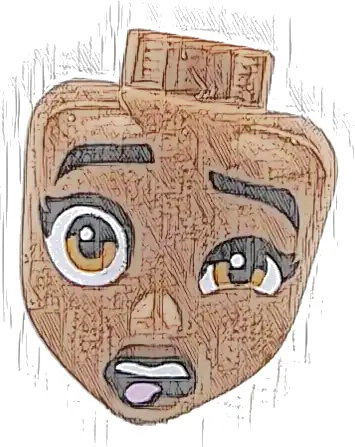 Mini Doll, Head Friends with Black Thick Eyebrows Raised, Eyelashes, Dark Orange Eyes, Reddish Brown Lips, Disgusted Open Mouth with Top Teeth and Bright Pink Tongue Sticking Out Pattern