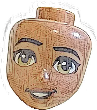 Część LEGO® 110367 Mini lalka, głowa Friends z czarnymi brwiami, prawa uniesiona, pojedyncze rzęsy, ciemnobrązowe oczy, czerwonobrązowe usta, krzywy otwarty uśmiech z zębami (wzór)