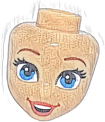 Mini Doll, Head Friends with Reddish Brown Eyebrows, Black Eyelashes, Dark Azure Eyes, Red Lips, and Open Mouth Smile with Top Teeth Pattern