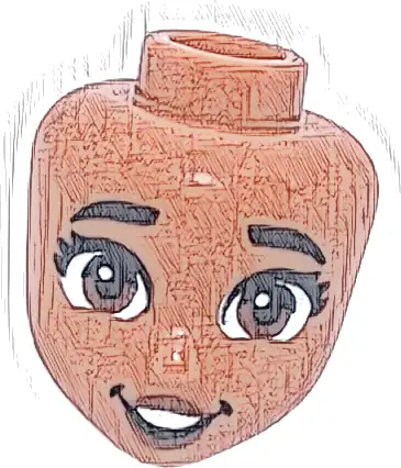 Mini Doll, Head Friends with Black Thick Eyebrows, Eyelashes, Reddish Brown Eyes and Lips, Open Mouth Smile with Dimples and Teeth Pattern