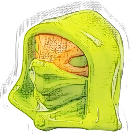 Minifigure, Head, Modified Alien Serpentine Hood with Molded Orange Domino Mask Pattern