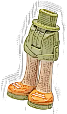 Mini Doll Hips and Shorts with Light Nougat Legs and Orange Shoes with White Laces and Olive Green Soles Pattern - Thick Hinge