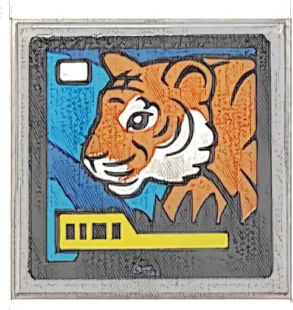 Tile, Modified 2 x 2 Inverted with TV Screen with Reddish Orange Tiger on Blue and Dark Azure Background and Yellow Bar Pattern (Sticker) - Set 60440