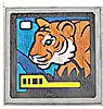 Część LEGO® 11203pb119 Płytka modyfikowana 2 x 2 odwrócona z ekranem TV z czerwonopomarańczowym tygrysem na niebieskim i ciemno lazurowym tle oraz żółtym paskiem (naklejka) - Zestaw 60440