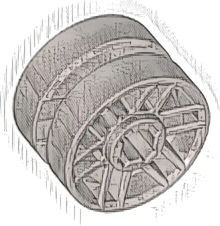 Wheel 14mm D. x 9.9mm with Center Groove, Fake Bolts and 6 Double Spokes