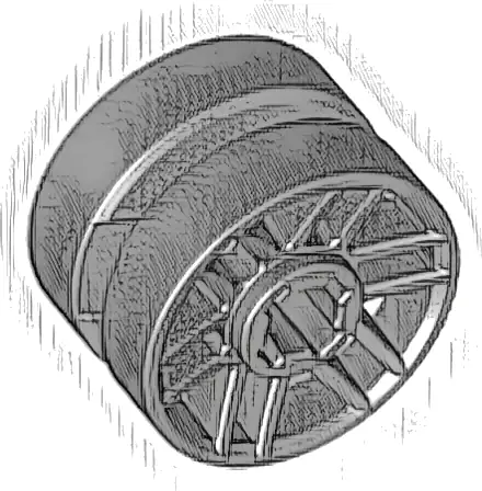 Wheel 14mm D. x 9.9mm with Center Groove, Fake Bolts and 6 Double Spokes