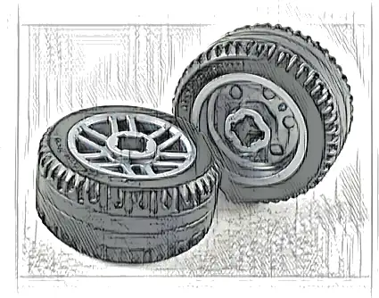 Wheel 14mm D. x 9.9mm with Center Groove, Fake Bolts and 6 Double Spokes with Black Tire 21 X 9.9 (11208 / 11209)