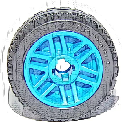 Wheel 14mm D. x 9.9mm with Center Groove, Fake Bolts and 6 Double Spokes with Black Tire 21 X 9.9 (11208 / 11209)