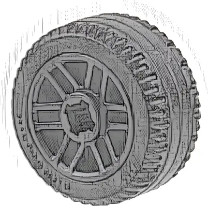 Wheel 14mm D. x 9.9mm with Center Groove, Fake Bolts and 6 Double Spokes with Black Tire 21 X 9.9 (11208 / 11209)