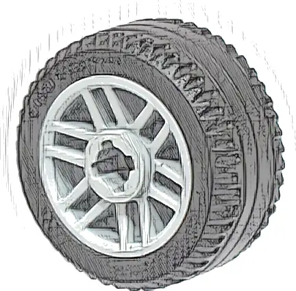 Wheel 14mm D. x 9.9mm with Center Groove, Fake Bolts and 6 Double Spokes with Black Tire 21 X 9.9 (11208 / 11209)