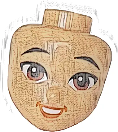 Część LEGO® 112385 Mini lalka, głowa Friends z czarnymi brwiami, czerwono-brązowymi oczami, ustami w kolorze nugat, ciemnopomarańczowy uśmiech otwarty zaokrąglony z zębami (wzór)