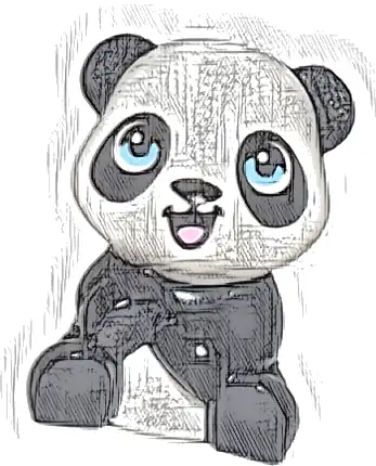Panda, Friends Style, Baby Cub, Sitting with Molded White Head and Body and Printed Black Nose and Eye Patches and Bright Light Blue Eyes, Open Mouth with Bright Pink Tongue Pattern (BaoBao)