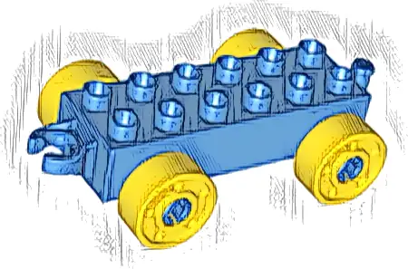 Duplo Car Base 2 x 6 with Open Hitch End and Yellow Wheels with Fake Bolts