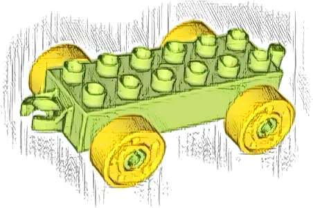 Duplo Car Base 2 x 6 with Open Hitch End and Yellow Wheels with Fake Bolts