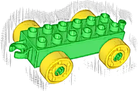 Duplo Car Base 2 x 6 with Open Hitch End and Yellow Wheels with Fake Bolts