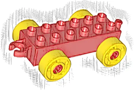 Duplo Car Base 2 x 6 with Open Hitch End and Yellow Wheels with Fake Bolts