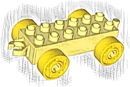 Duplo Car Base 2 x 6 with Open Hitch End and Yellow Wheels with Fake Bolts