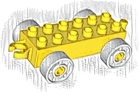 Duplo Car Base 2 x 6 with Open Hitch End and White Wheels with Fake Bolts