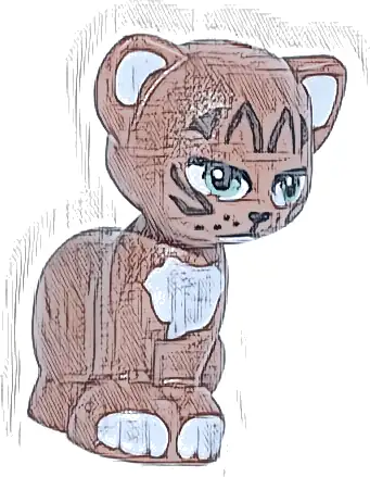 Cat, Friends Style, Sitting with Sand Green Eyes, Dark Brown Facial Markings, Black Nose and Whisker Dots, and White Auricles, Chin, Chest and Paws Pattern (Peri)