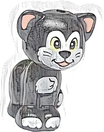 Cat, Friends Style, Sitting with Bright Light Yellow Eyes, Coral Inner Ears and Tongue, White Face, Patches and Paws Pattern (Disney Figaro)