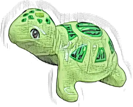 Turtle, Friends Style with Reddish Brown Eyes, Bright Green and Dark Green Spots and Shell Pattern